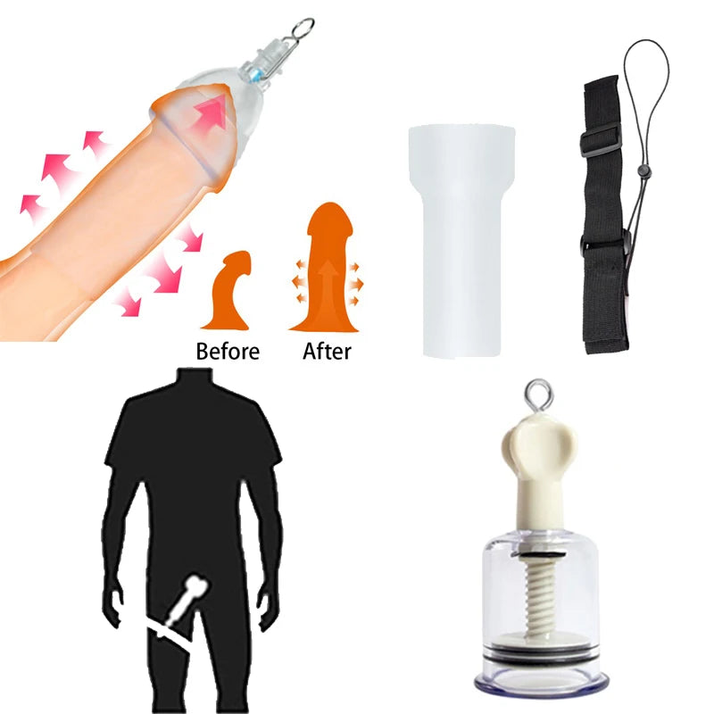 Penis Pump Enlargement Extender Vacuum Cup Leg Belt Hanger Set Adult Sex Toys for Men Dick Enhancer Stretcher Physical Exerciser